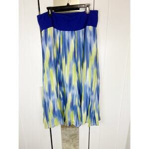 Jones New York Silk Water Color A-Line Flare Midi Skirt in Blue & Yellow Size XL